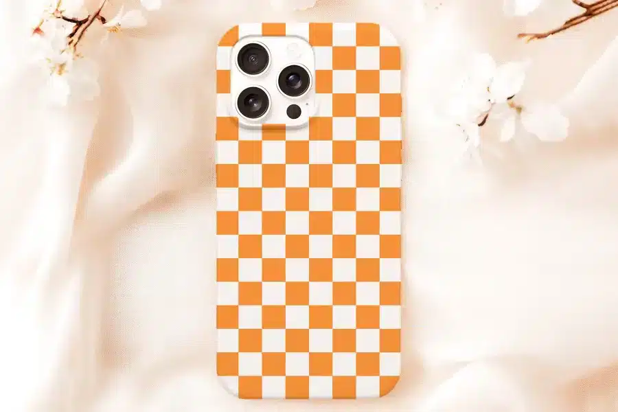 Orange And White Checkered Phone Case.