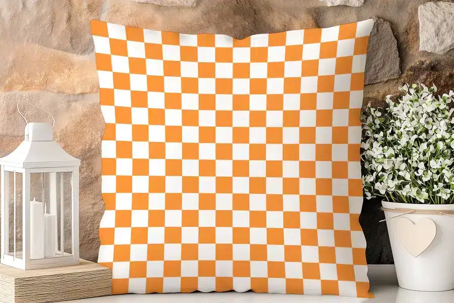 Orange And White Checkered Throw Pillow.