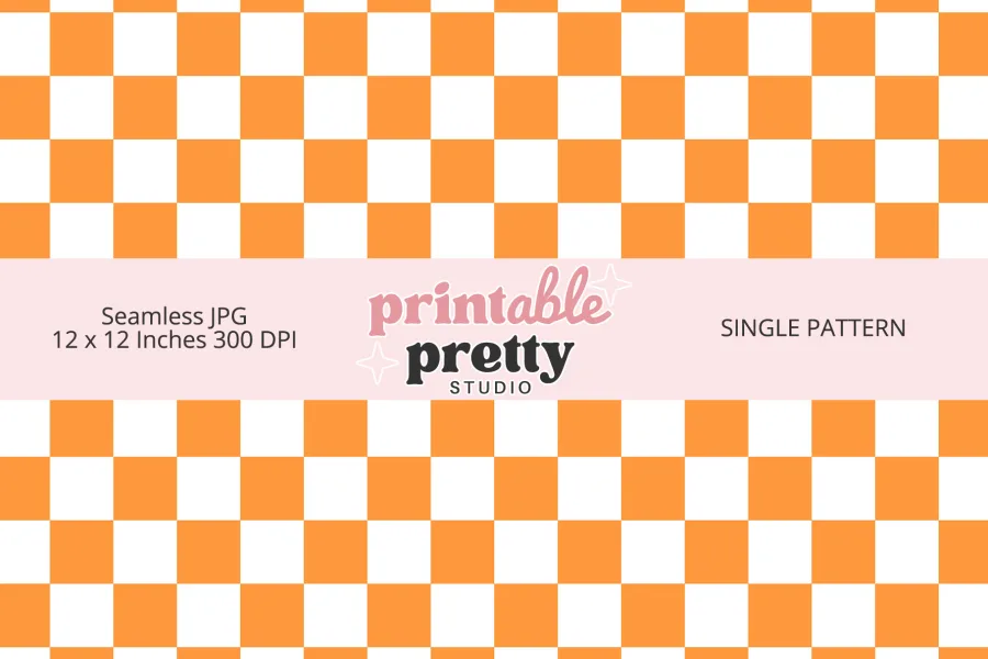 Orange Checkered Seamless Pattern digital paper - 12x12 inch JPG for fun crafting and party decor