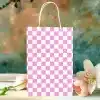 Pink And White Checkered Gift Bag With White Handles.