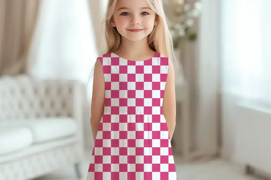 Girl In Pink And White Checkered Dress.