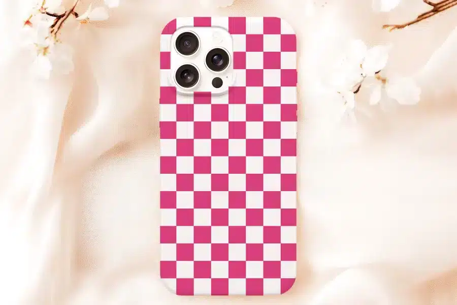 Pink And White Checkered Phone Case.