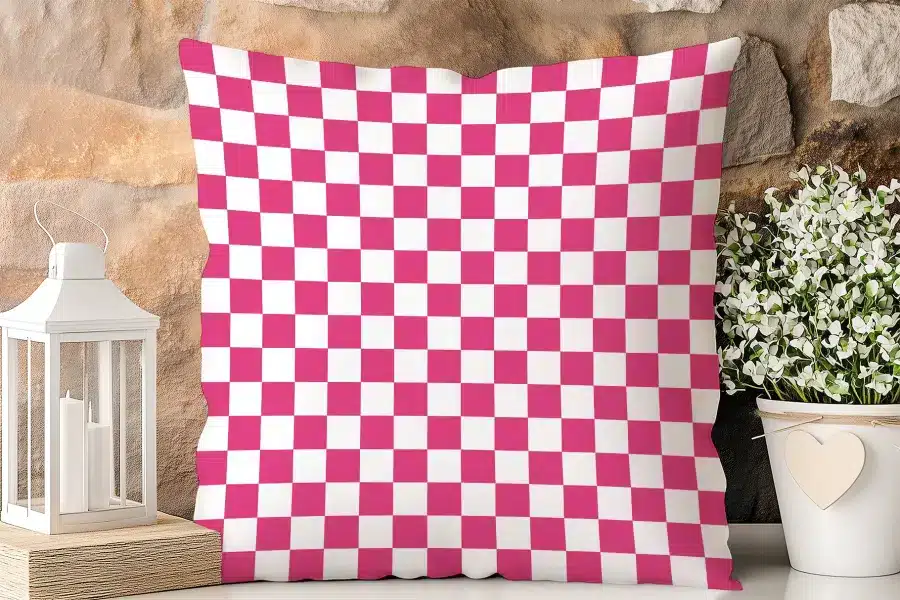 Pink And White Checkered Throw Pillow.
