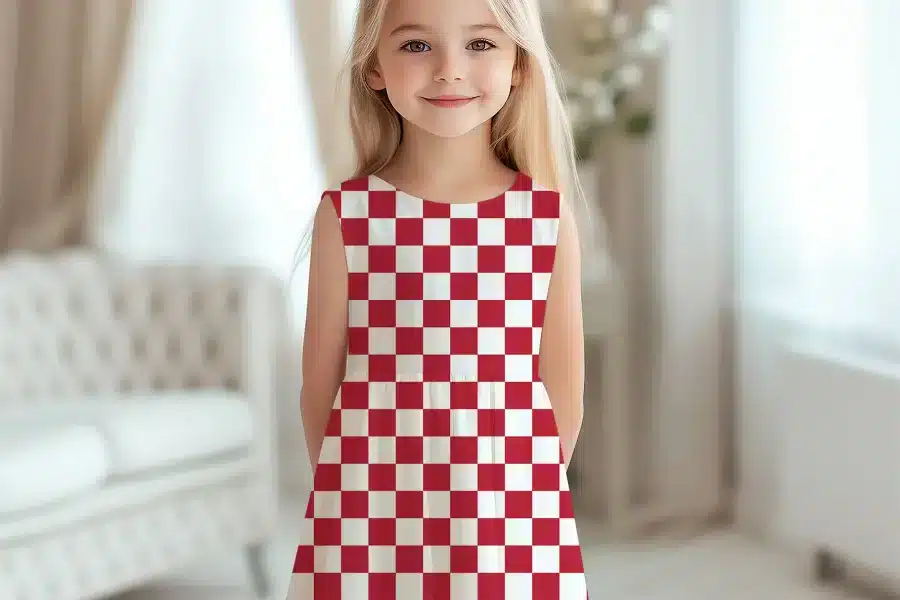 Girl In Red And White Checkered Dress.