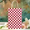 Red And White Checkered Gift Bag With White Handles.