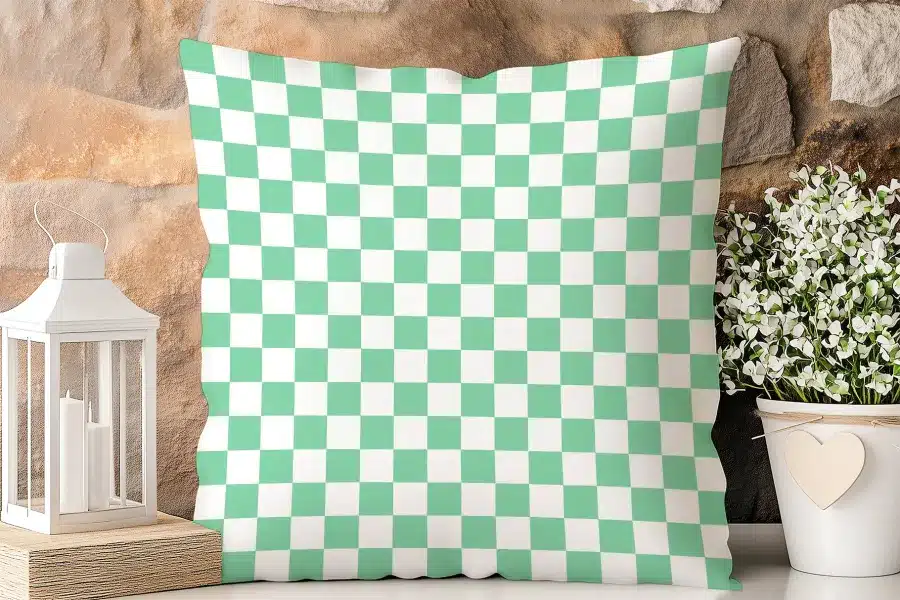 Mint Green And White Checkered Throw Pillow.