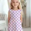 Girl In Lavender And White Checkered Dress.