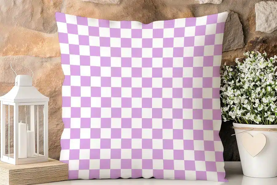 Lavender And White Checkered Throw Pillow.