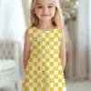 Girl Wearing A Yellow And White Checkered Dress.