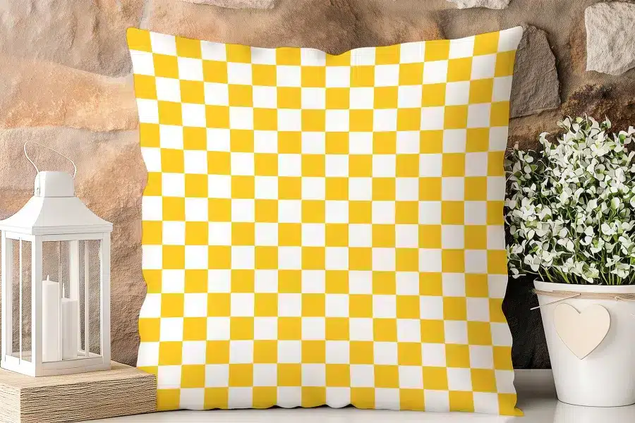 Yellow And White Checkered Throw Pillow.