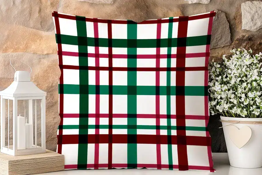Red, Green, And Black Plaid Throw Pillow.