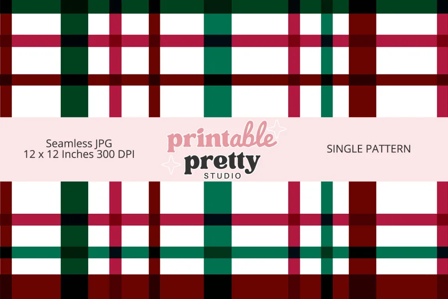 Christmas Plaid Seamless Pattern digital paper - 12x12 inch JPG for holiday crafting and festive designs