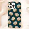 Phone Case With A Repeating Pattern Of Cinnamon Rolls On A Dark Teal Background.