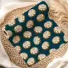 A Roll Of Dark Teal Wrapping Paper With A Repeating Pattern Of Cinnamon Rolls.