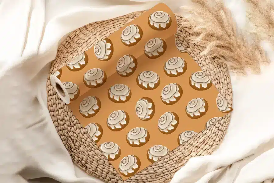 Roll Of Cinnamon Roll Patterned Wrapping Paper.