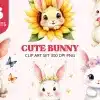Cute Bunny Clip Art Set - Digital Download Png Graphics With Adorable Bunny Characters