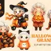 Halloween Granny Clip Art Set - Digital Download Png Graphics With Witch, Pumpkin, And Ghost