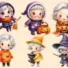 Six Adorable Children Dressed In Halloween Costumes.