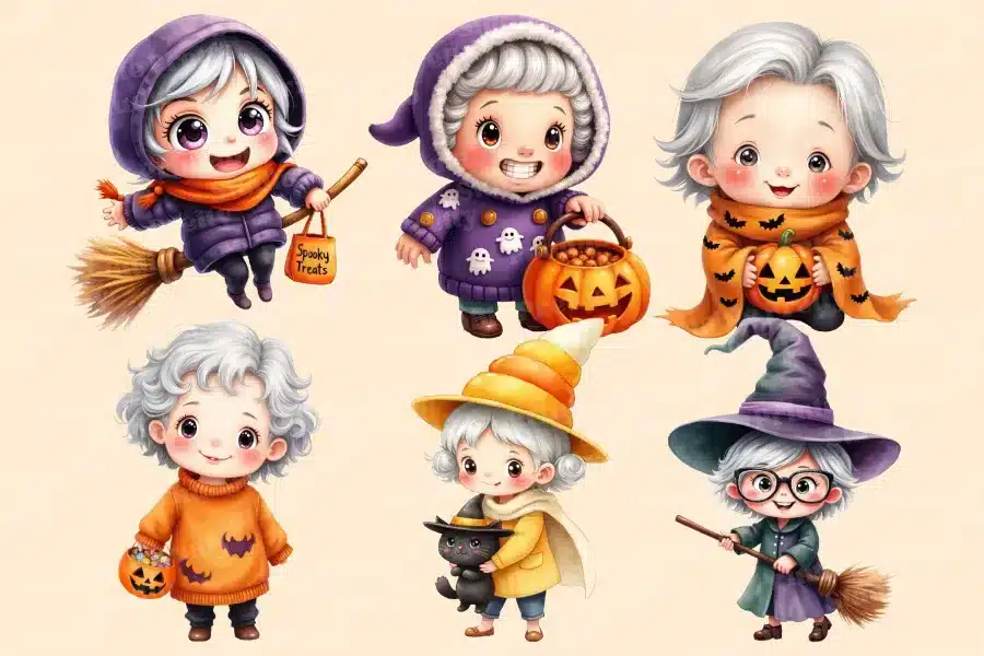 Six adorable children dressed in Halloween costumes.