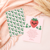 Pink Thank You Card Featuring A Smiling Strawberry Illustration And Text Expressing Gratitude For A Gift.