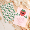 Pink Thank You Card Featuring A Cartoon Strawberry And A Floral Pattern.