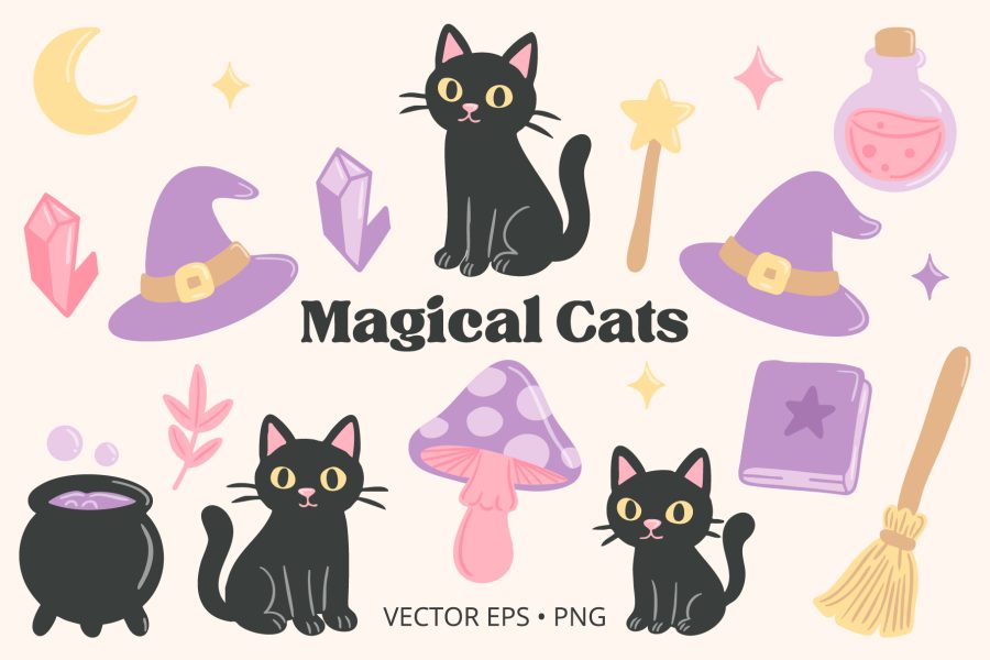Magical Cats Clip Art