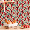 A Kitchen Counter Displays A Basket Of Croissants In Front Of A Wall Covered In Coffee-Themed Wallpaper.