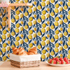 Lemon Wallpaper Featuring A Repeating Pattern Of Yellow Lemons And Dark Blue Leaves.
