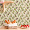 Olive Branch Pattern Wallpaper With Croissants And Strawberries In Front.