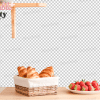 Croissants In A Wicker Basket And Strawberries On A Plate Sit On A Wooden Table.