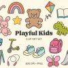 Playful Kids Clip Art Set - digital download PNG graphics with animals, vehicles, and nature elements