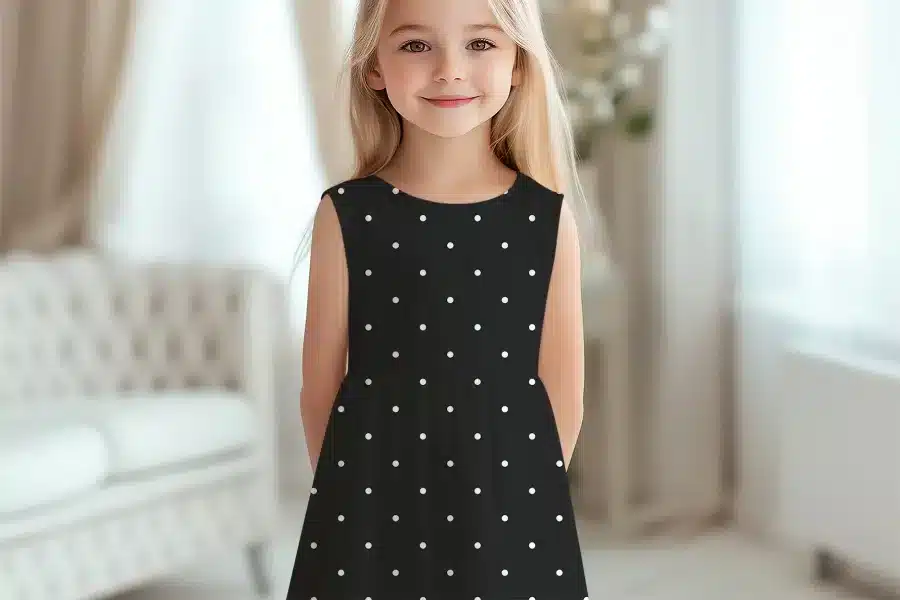 Girl In Black Polka Dot Dress.