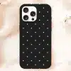 Black Phone Case With White Polka Dots.
