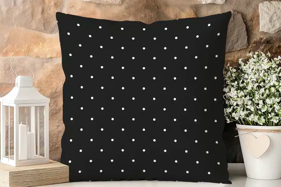 Black Pillow With White Polka Dots.