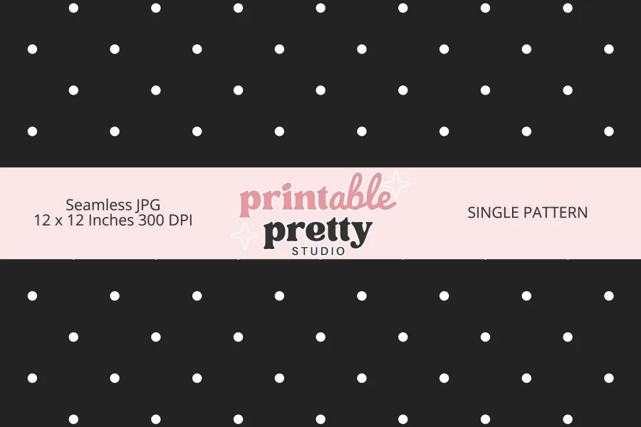 White on Black Polka Dot Seamless Pattern digital paper - 12x12 inch JPG with white dots on black for crafting