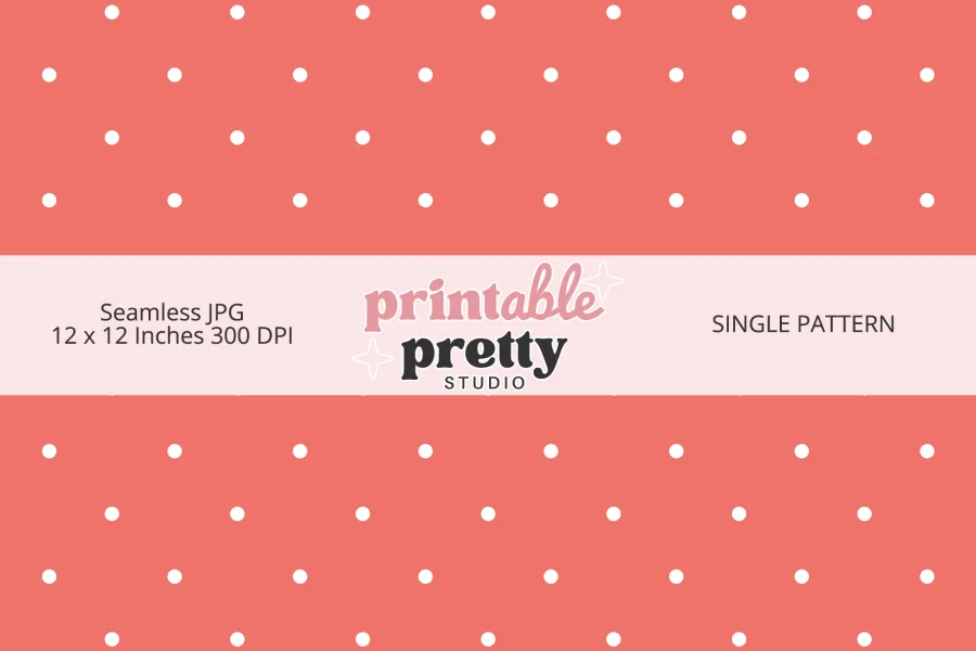 Coral White Polka Dot Seamless Pattern digital paper - 12x12 inch JPG with white dots on coral for crafting