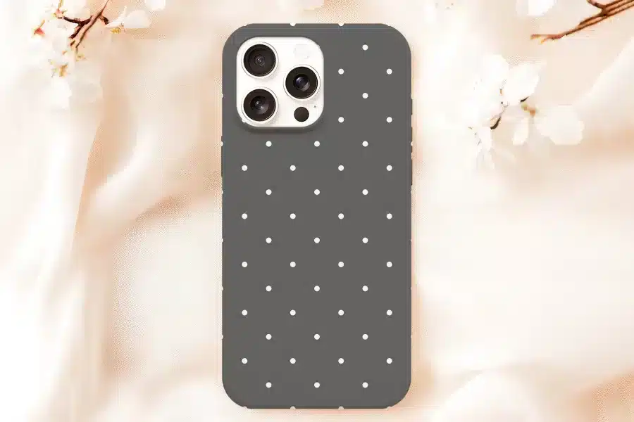 Dark Gray Phone Case With White Polka Dots.