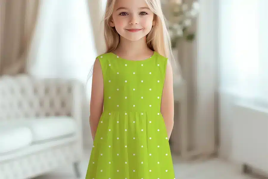 Girl In A Lime Green Polka Dot Dress.