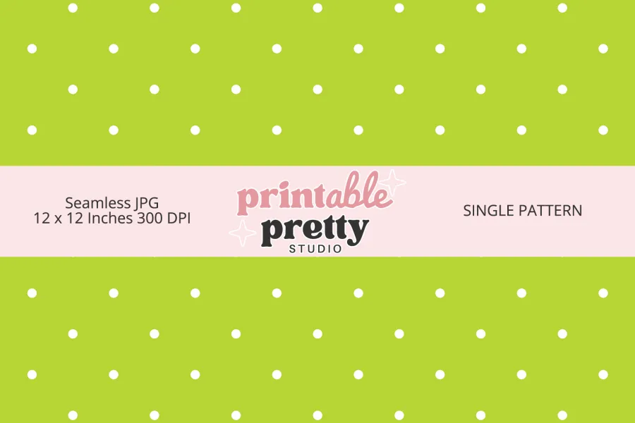 Bright Green White Polka Dot Seamless Pattern digital paper - 12x12 inch JPG with white dots on green for crafting