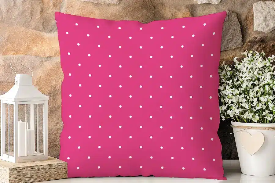 Pink Pillow With White Polka Dots.
