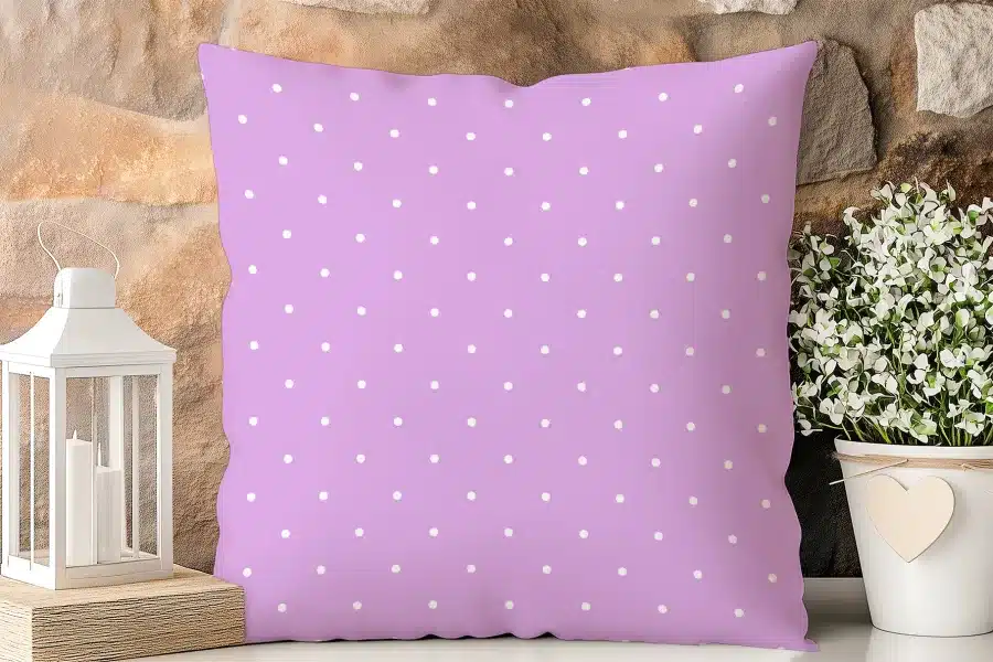 Lavender Pillow With White Polka Dots.