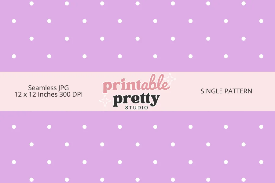 Lavender White Polka Dot Seamless Pattern digital paper - 12x12 inch JPG with white dots on lavender for crafting