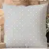 Grey Square Pillow With Small White Polka Dots.