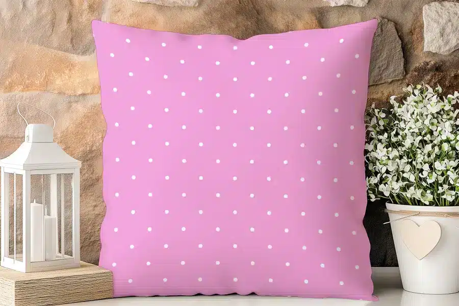 Pink Pillow With White Polka Dots.