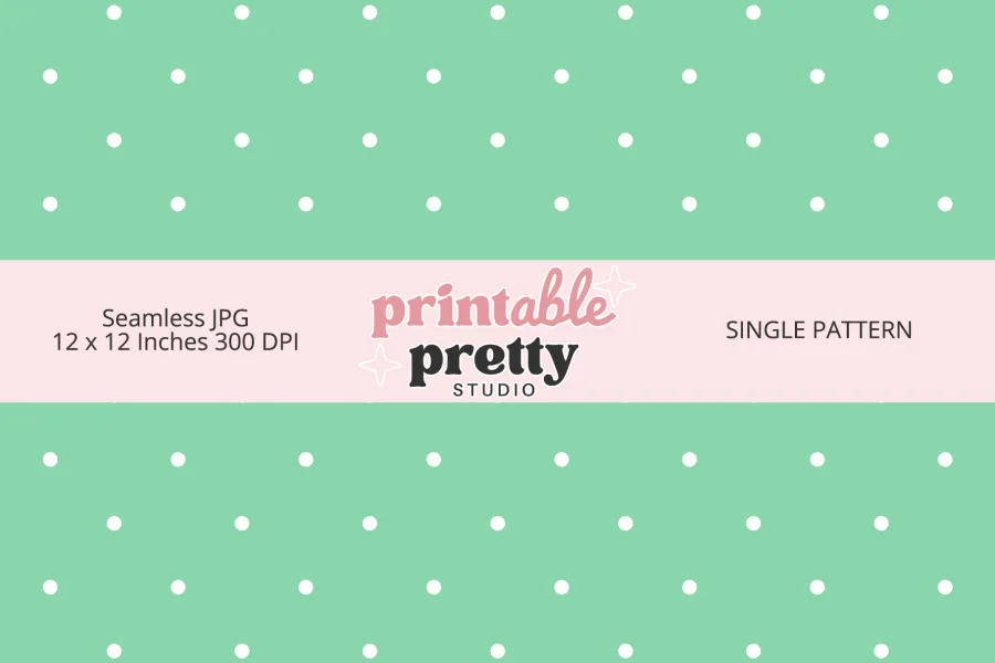 Mint Green White Polka Dot Seamless Pattern digital paper - 12x12 inch JPG with white dots on mint for crafting