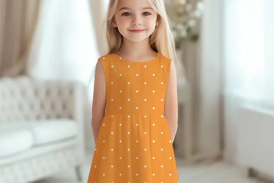 Girl In Orange Polka Dot Dress.