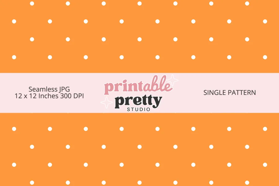Orange White Polka Dot Seamless Pattern digital paper - 12x12 inch JPG with white dots on orange for crafting