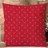 Red Square Pillow With White Polka Dots.