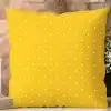 Yellow Square Pillow With White Polka Dots.