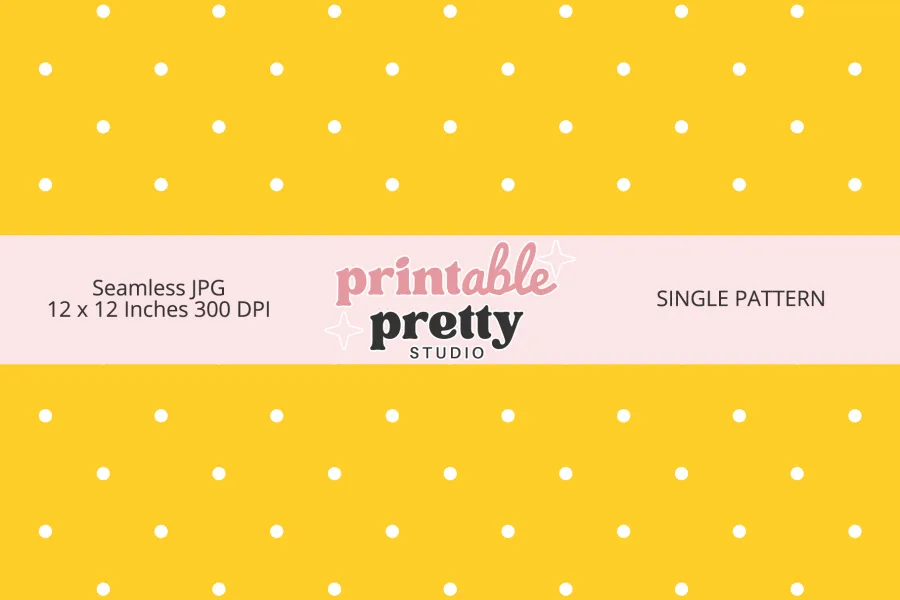 Yellow White Polka Dot Seamless Pattern digital paper - 12x12 inch JPG with white dots on yellow for crafting